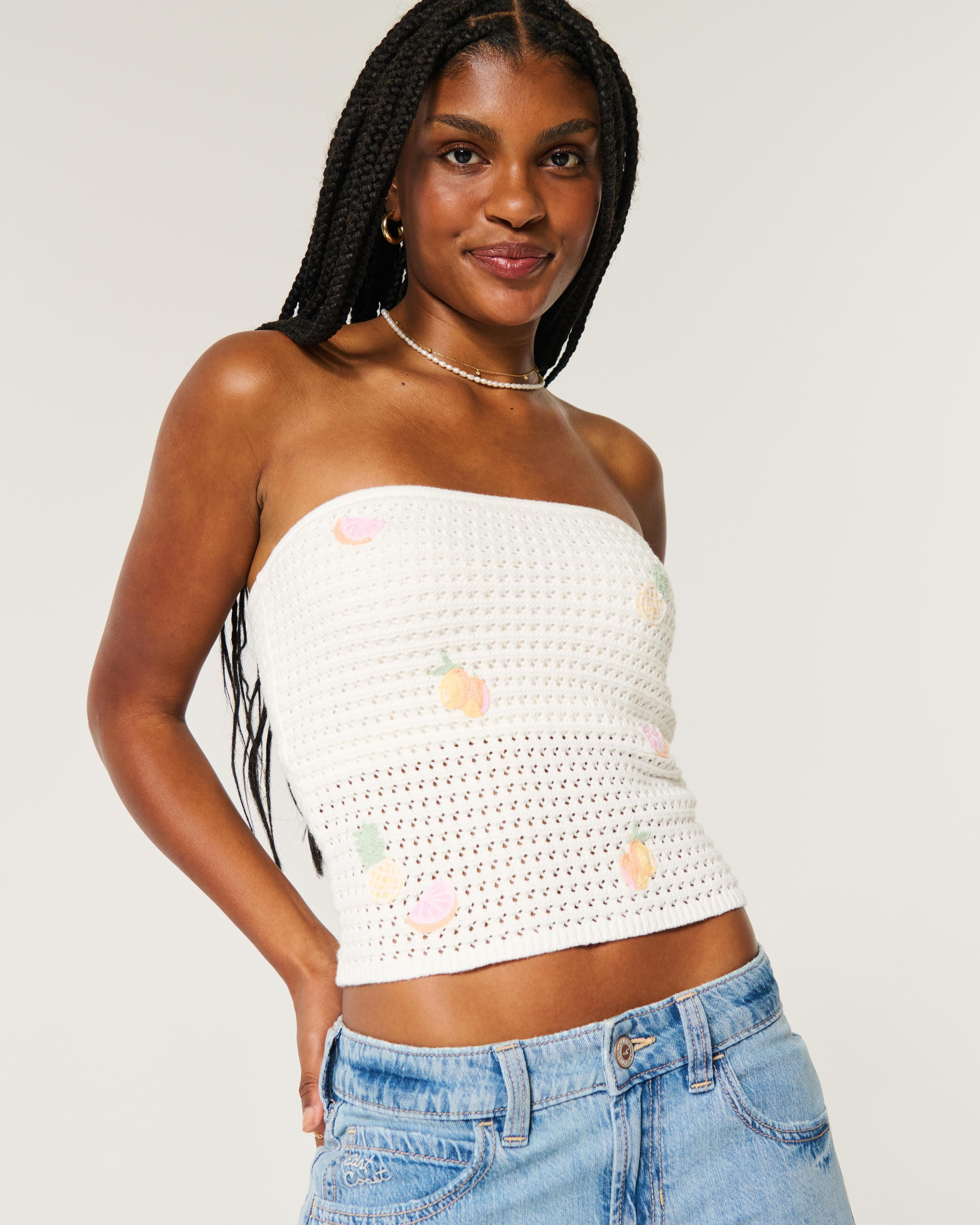 Crochet-Style Graphic Tube Top Product Image