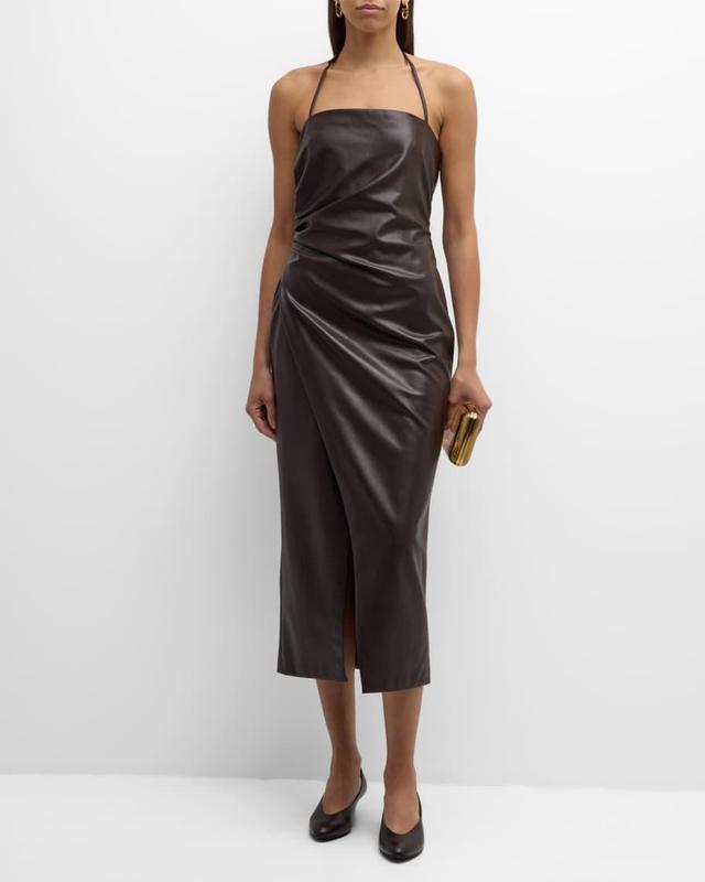 Charlotte Faux-Leather Halter Midi Dress Product Image