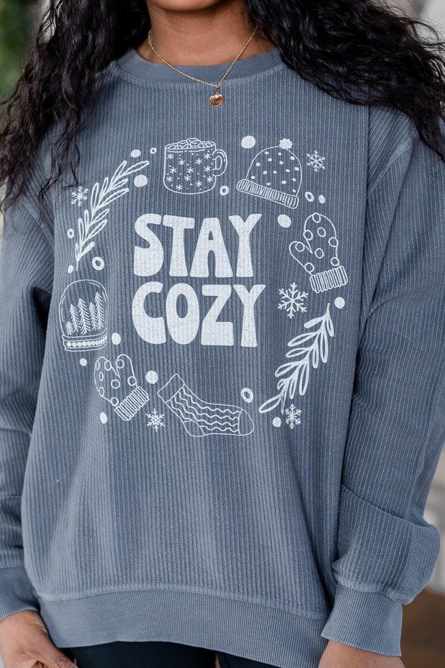 Stay Cozy Winter Charcoal Corded Graphic Sweatshirt Product Image