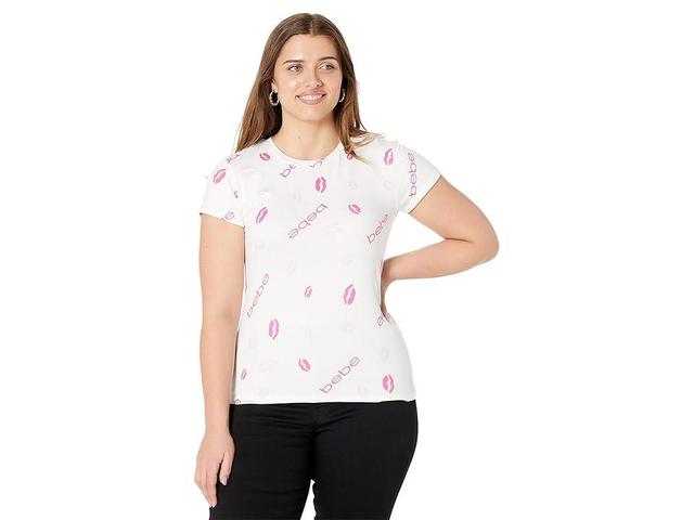 Bebe All Over Lips Tee Pink Kiss All Over Print) Women's Clothing Product Image