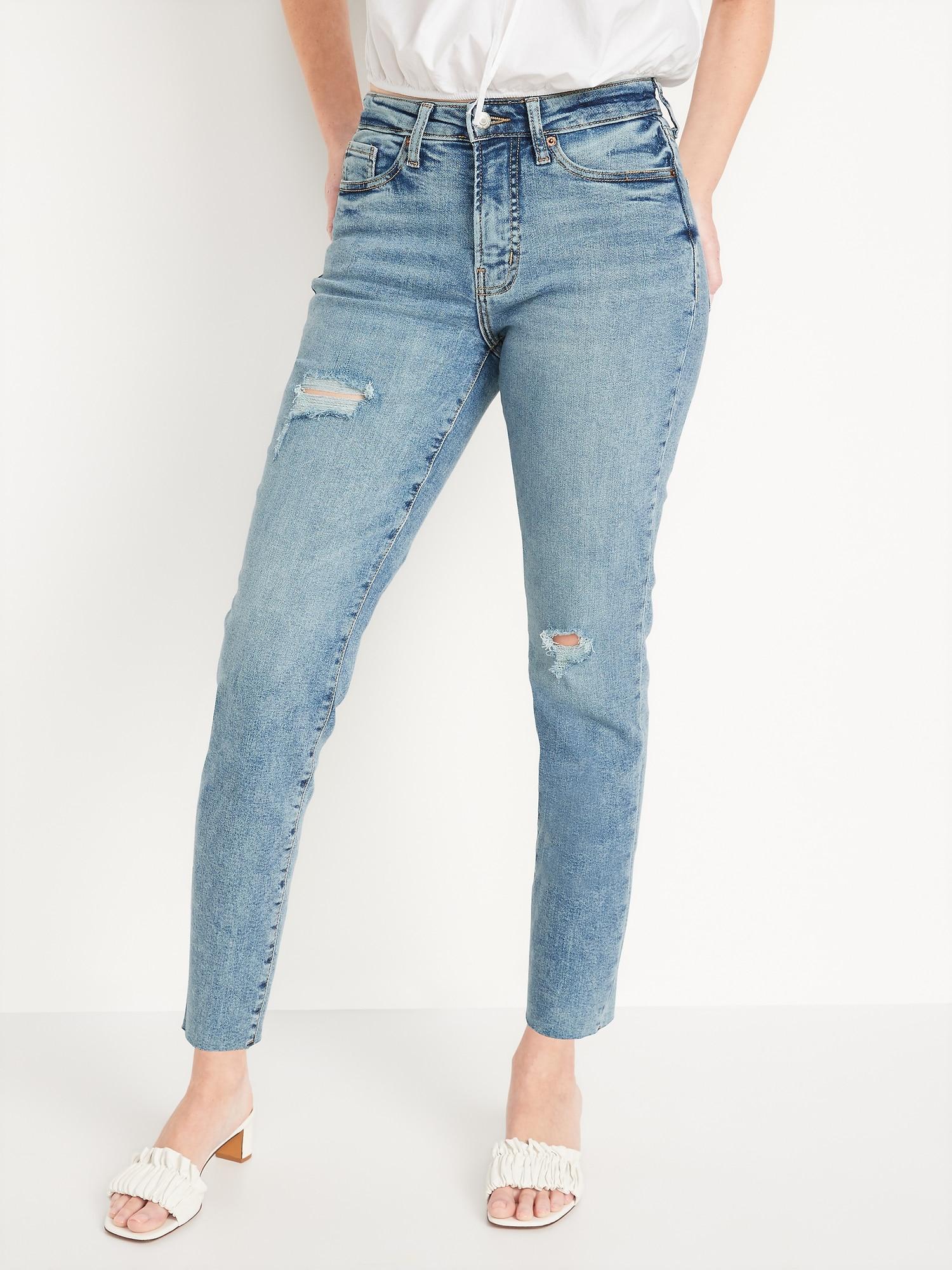 High-Waisted OG Straight Ripped Cut-Off Ankle Jeans for Women product image