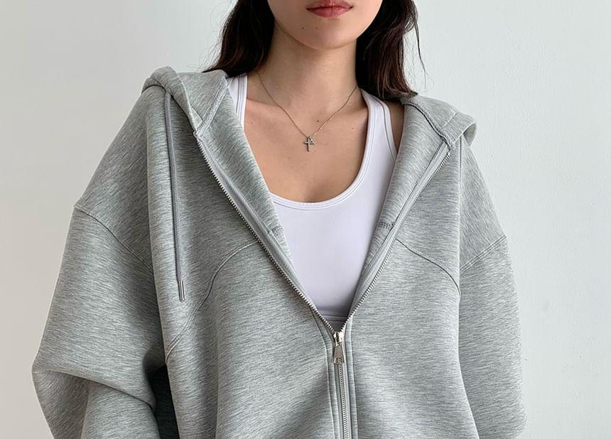 Plain Zip Oversized Hoodie Product Image