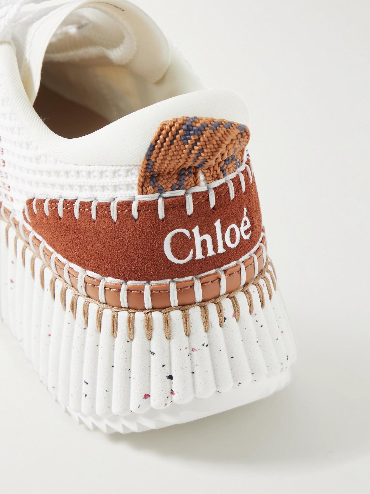 CHLOÉ Chloe Womens Rust Comb Nama Embroidered Suede And Recycled Mesh Trainers Product Image