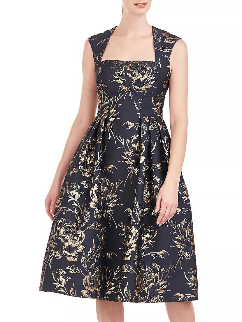 Calista Metallic Rose Jacquard Midi-Dress Product Image