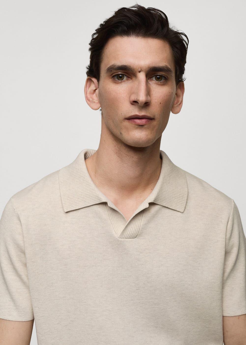 MANGO MAN - Textured knitted cotton polo shirt sandMen Product Image