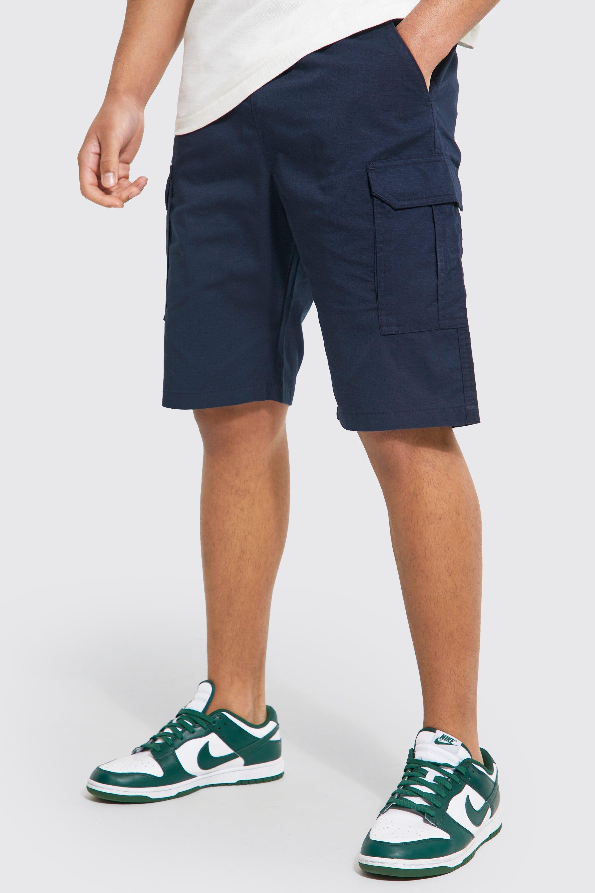 Mens Navy Tall Elastic Waist Cargo Shorts, Navy Product Image