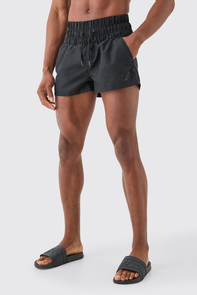 Mens Black Man Plain Fighter Swim Short, Black Product Image