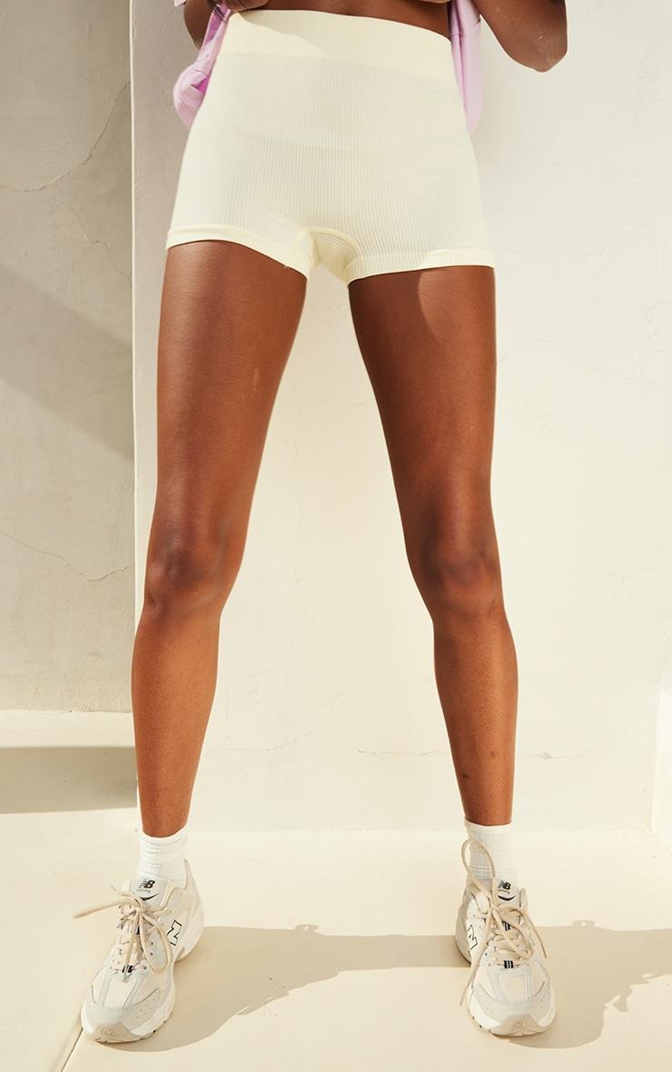 Cream Basic Structured Snatched Rib Hot Pants Product Image