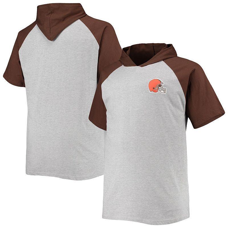 Men's Heathered Gray/Brown Cleveland Browns Big & Tall Raglan Short Sleeve Pullover Hoodie Product Image