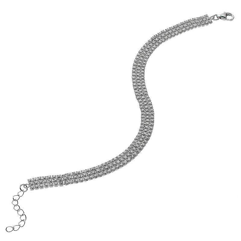 OLIVIA AND HARPER Sterling Silver 3 Row Cubic Zirconia Bracelet, Womens Product Image