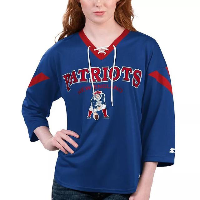 Womens Starter Royal New England Patriots Rally Lace-Up 3/4 Sleeve T-Shirt Product Image