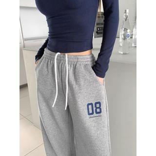 Printed Wide-Leg Sweatpants With Adjustable Waistline Product Image