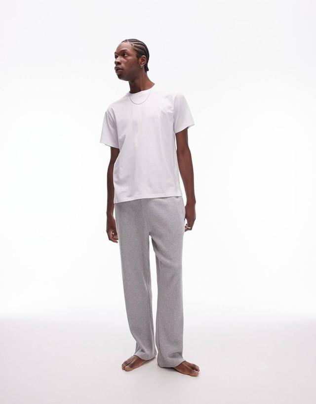 Topman lounge straight leg waffle sweatpants in light gray and plain white lounge t-shirt multipack Product Image