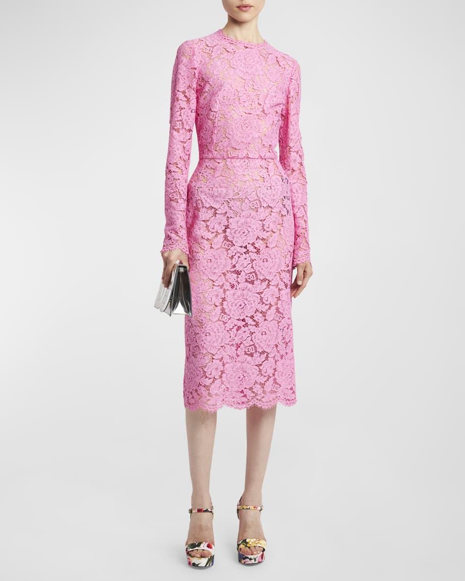 Floral Lace Long-Sleeve Midi Dress Product Image