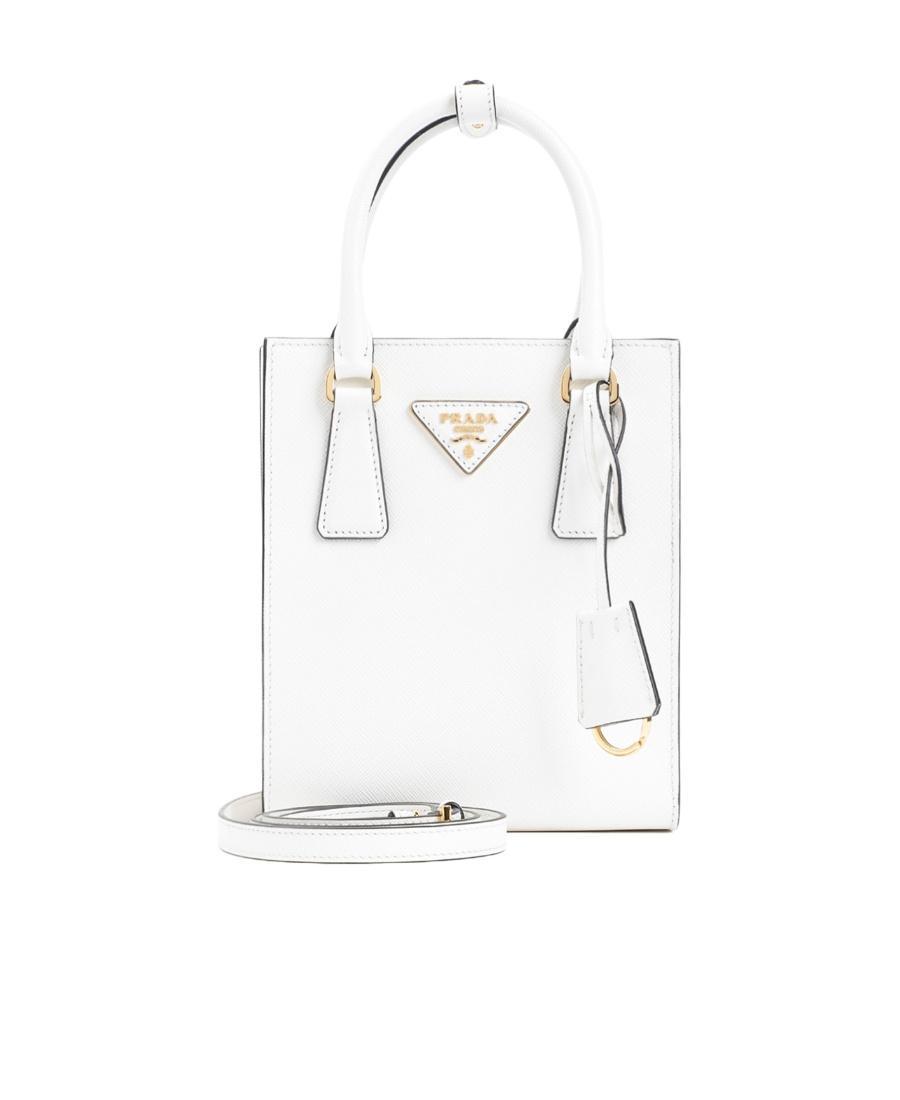 PRADA Saffiano Logo Handbag In White Product Image