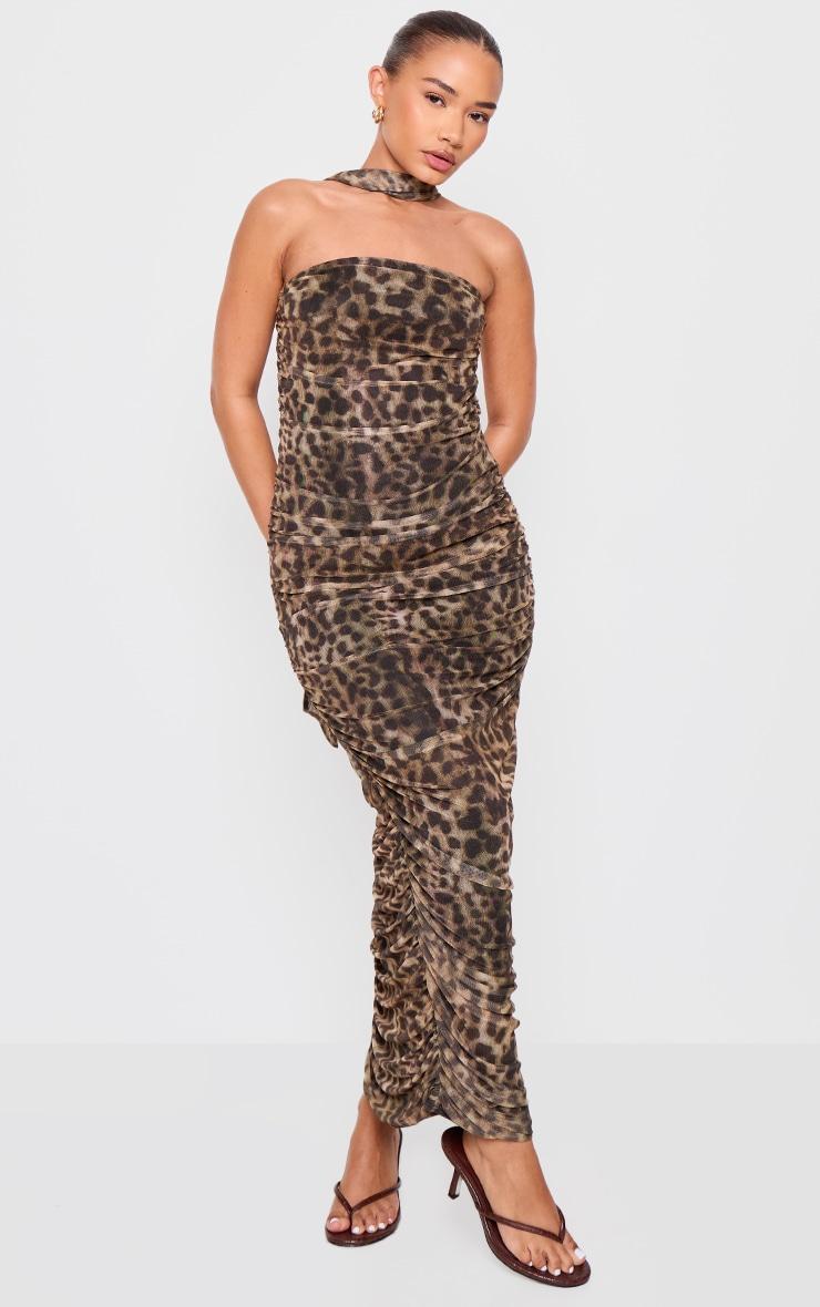 Petite Leopard Print Bandeau Maxi Dress With Scarf Detail Product Image