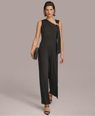 Donna Karan Womens Asymmetric-Neck Sleeveless Jumpsuit Product Image