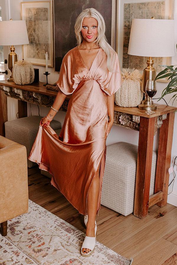 Gala Moment Satin Maxi Dress in Rose Gold Product Image