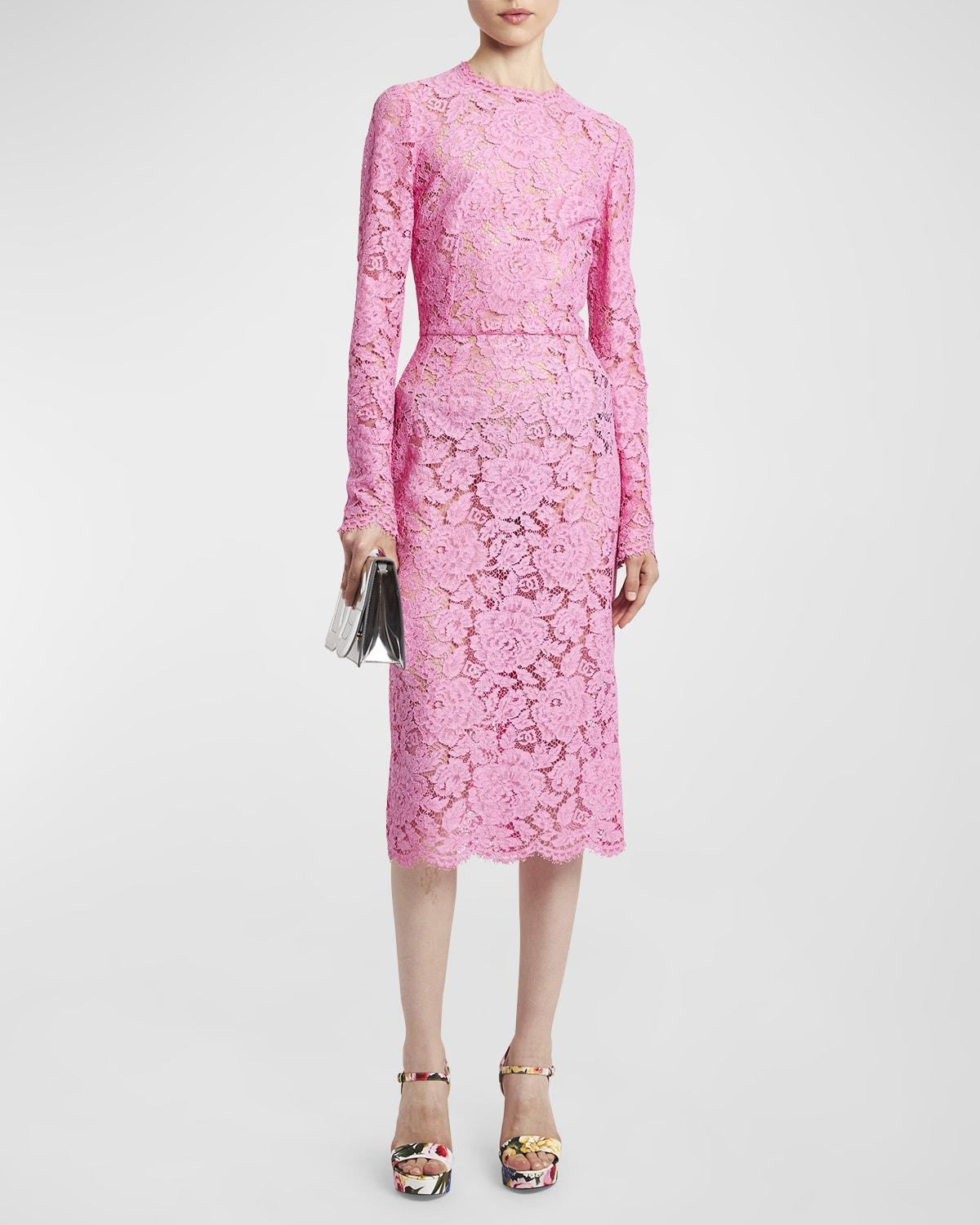 Floral Lace Long-Sleeve Midi Dress product image