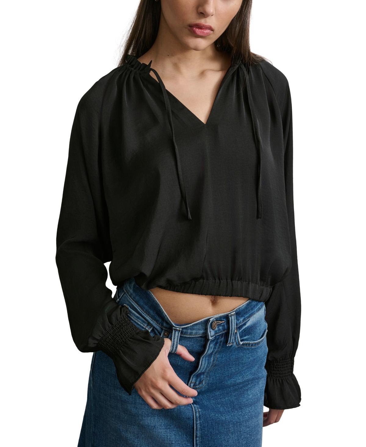 Dkny Jeans Womens Smocked-Cuff Raglan-Sleeve Blouse Product Image