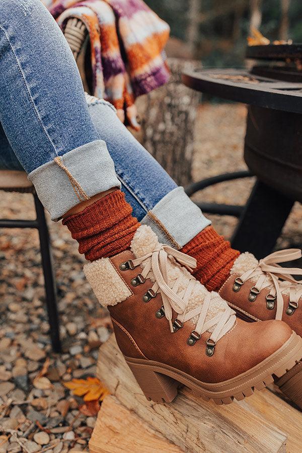 Cozy Outing Waffle Knit Leg Warmers In Rust Product Image