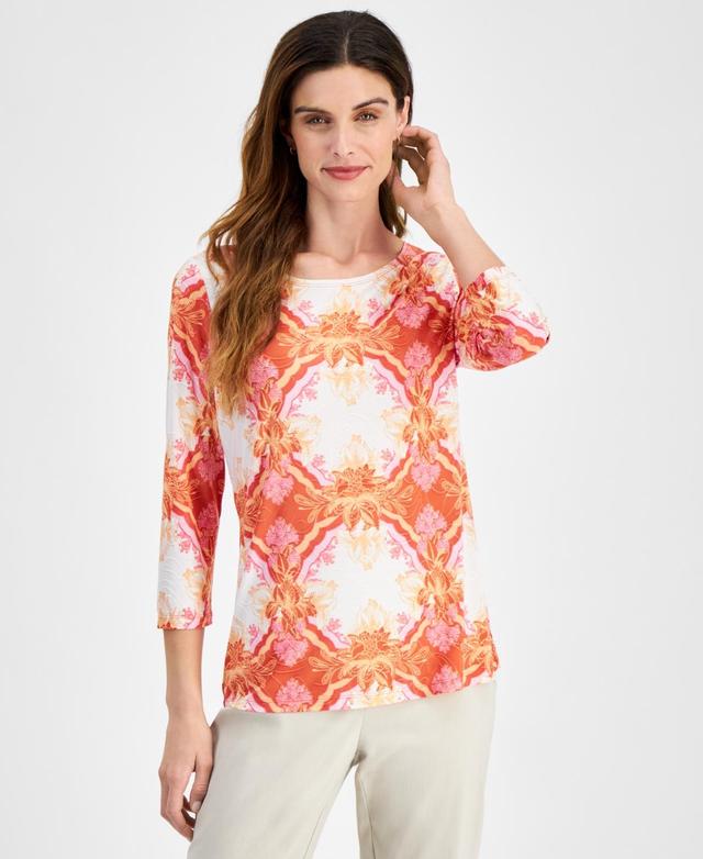 Jm Collection Womens Printed Jacquard 3/4-Sleeve Top, Created for Macys Product Image