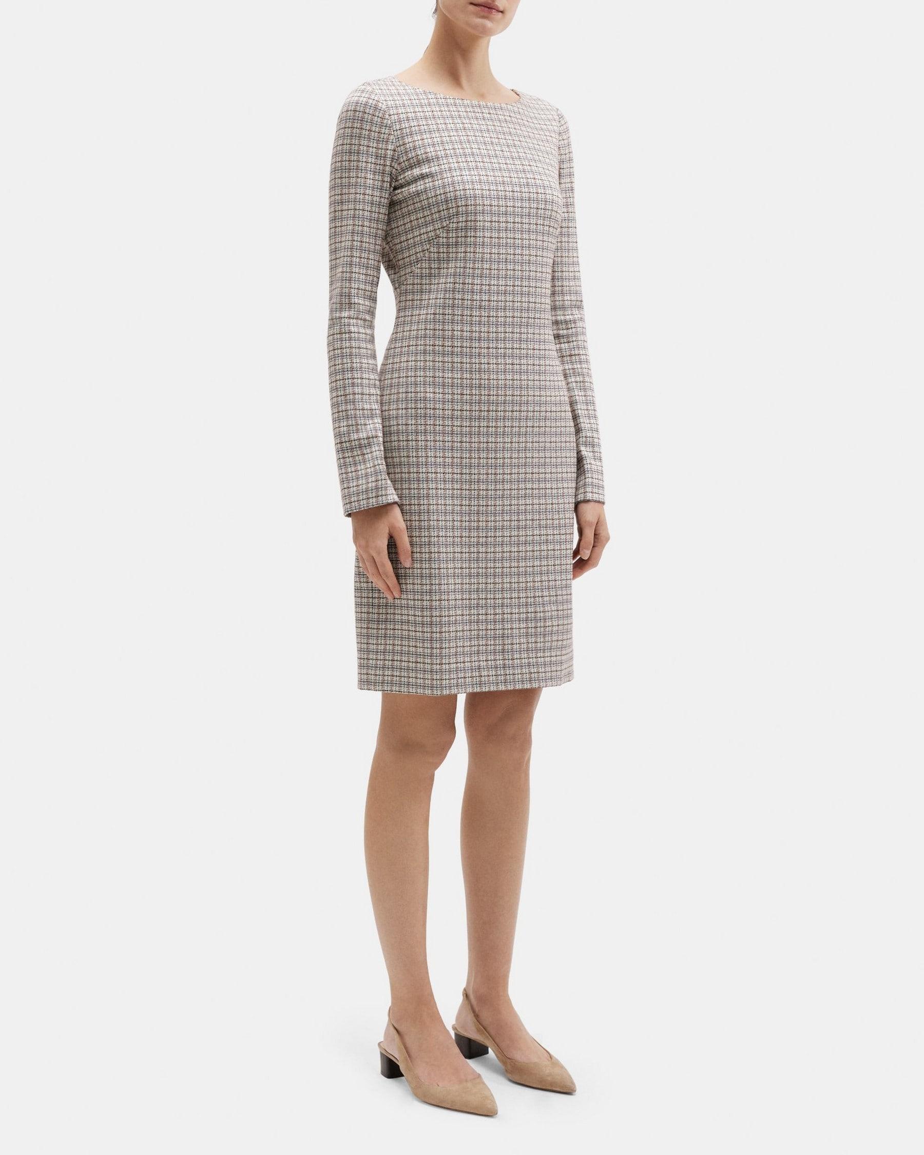 Long-Sleeve Sheath Dress in Plaid Knit Product Image