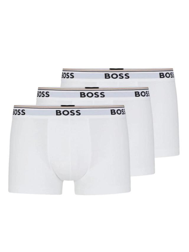 HUGO BOSS Three-pack Of Stretch-cotton Trunks With Logo Waistbands In White Product Image