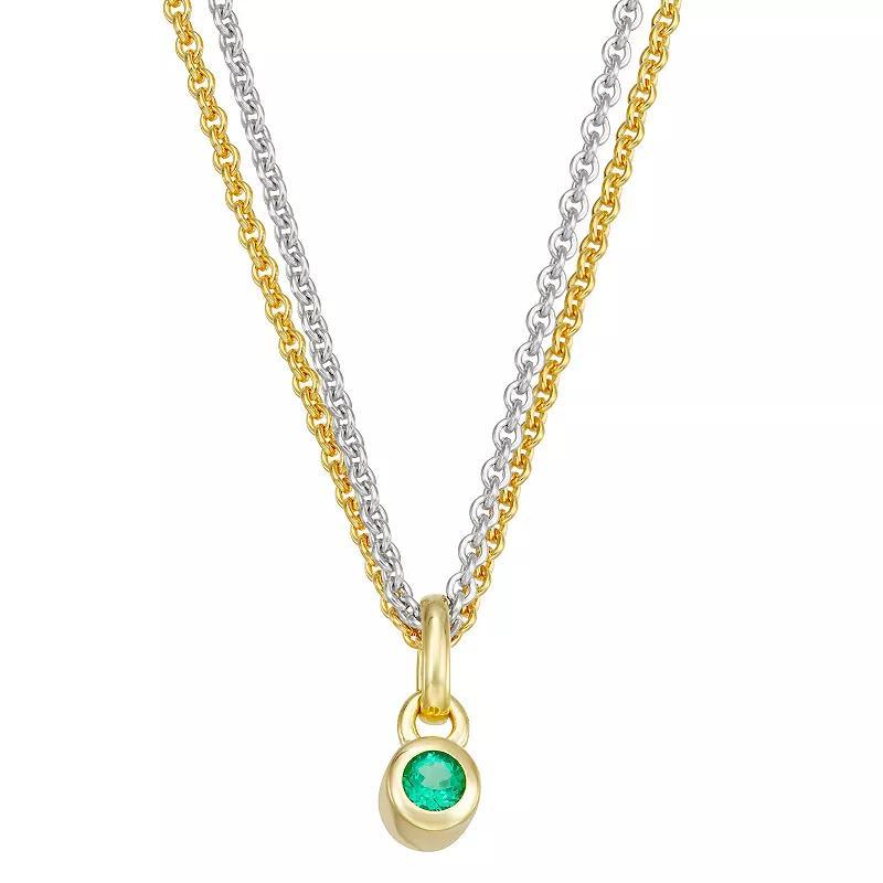 14k Gold & Sterling Silver Double Strand Emerald Charm Necklace, Womens Gold Tone Product Image