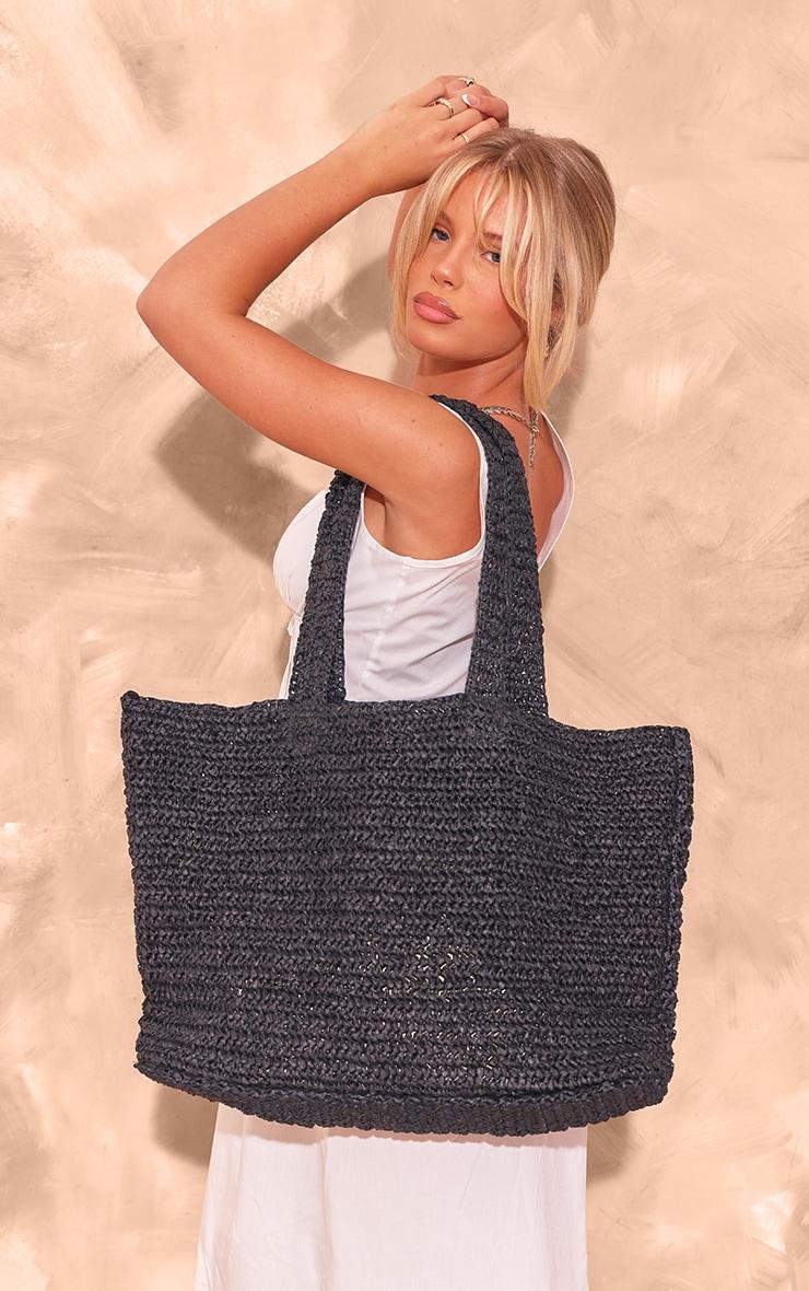 Black Raffia Large Beach Tote Bag Product Image