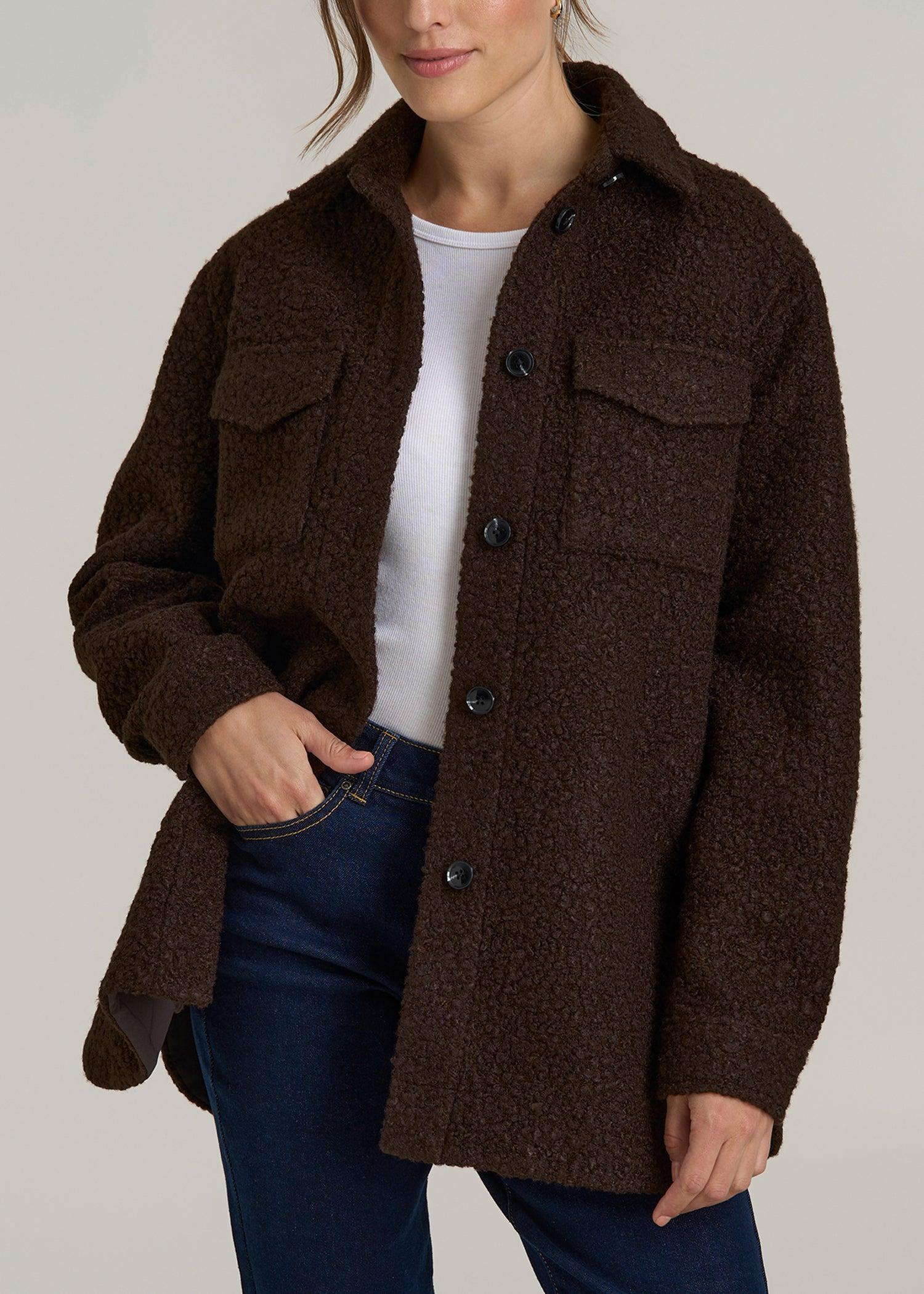 Relaxed Boucle Tall Women's Shacket in Espresso product image