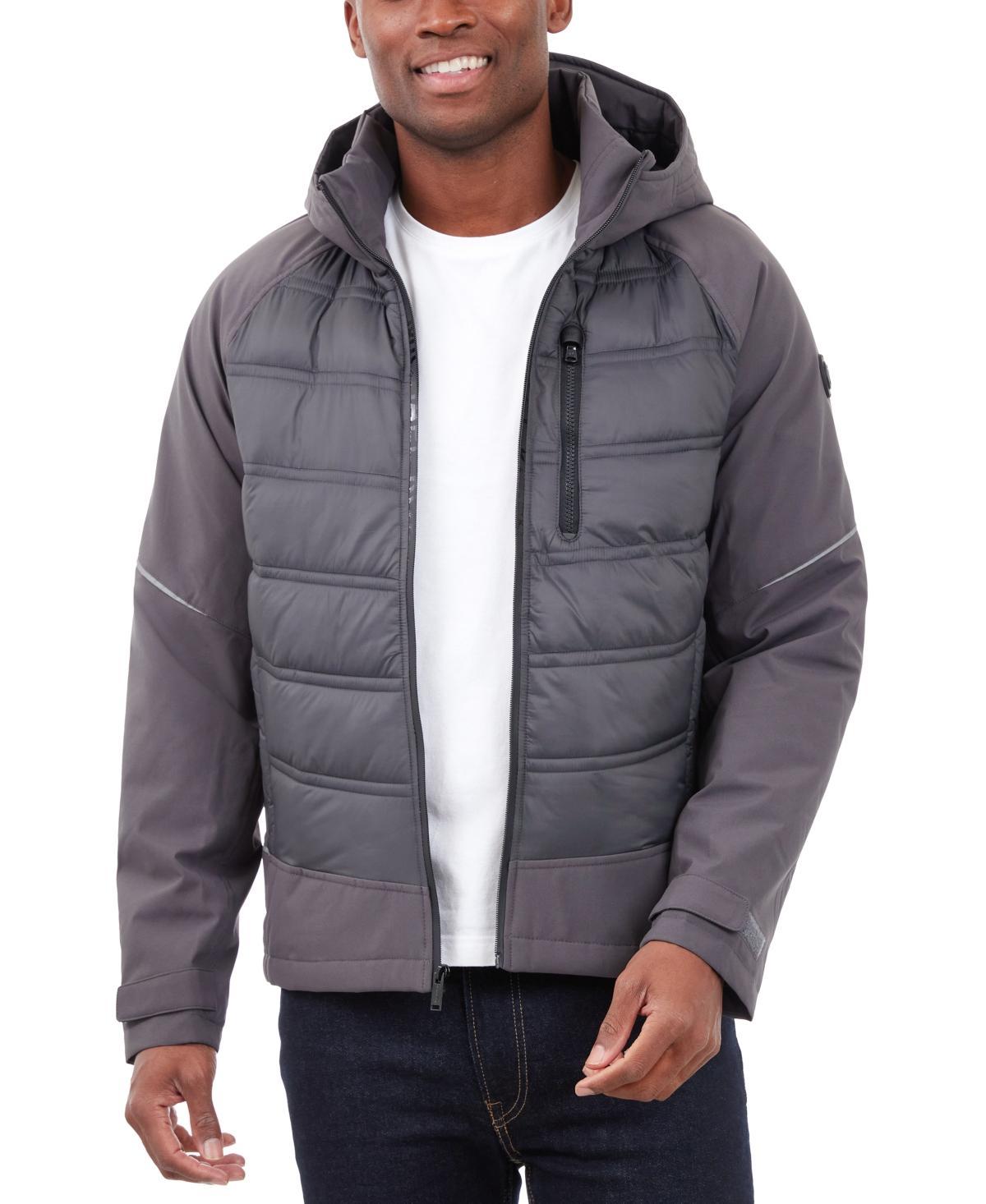 Michael Kors Mens Mixed-Media Full-Zip Hooded Jacket Product Image