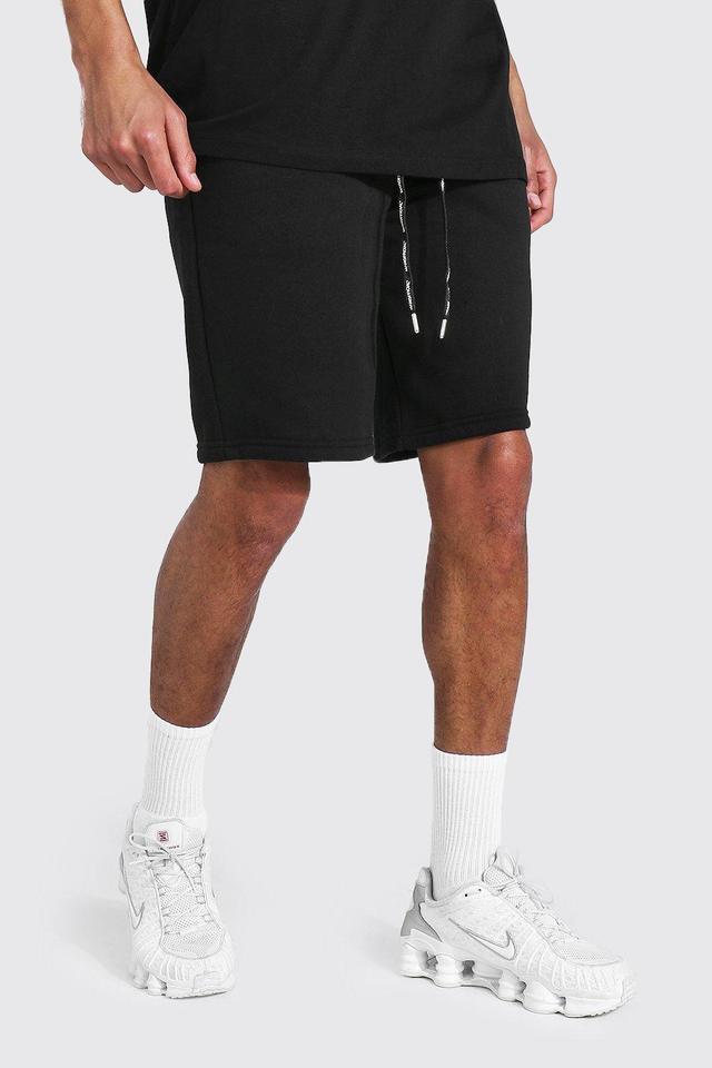 Mens Black Tall Jersey Shorts With Man Drawcords, Black Product Image