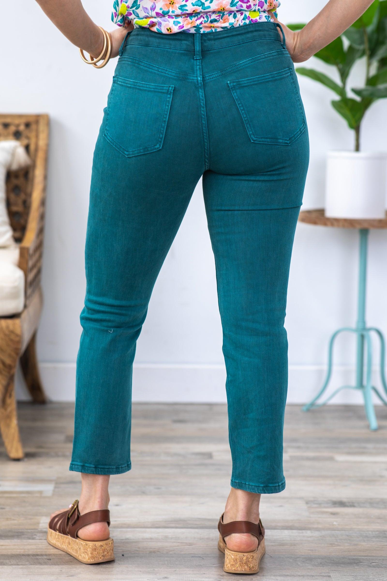 Vervet Teal High Rise Crop Slim Straight Jeans Product Image