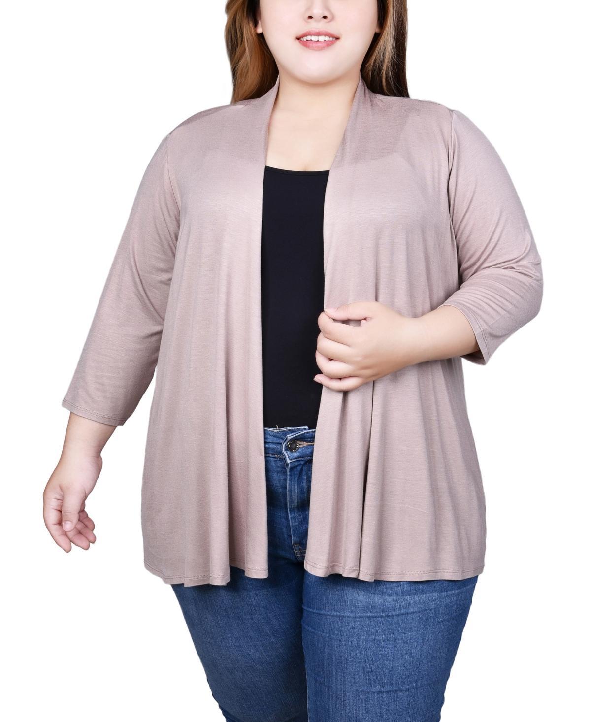 NY Collection Womens Plus Size 3/4 Sleeve Solid Cardigan -BURGUNDY Product Image