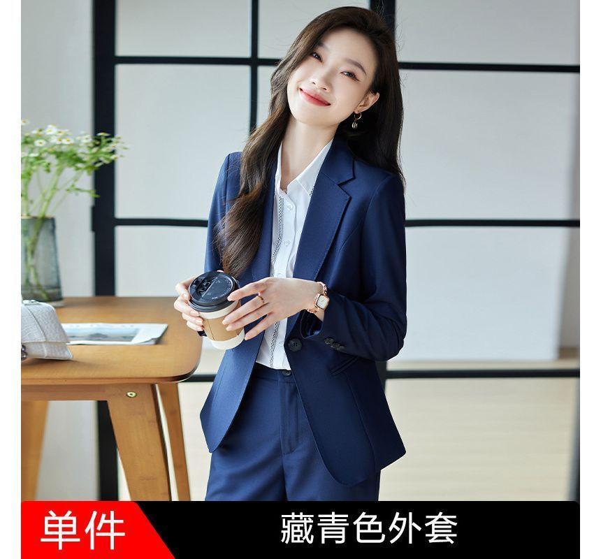 Plain Single-Button Blazer / Shirt / Straight Leg Dress Pants Product Image