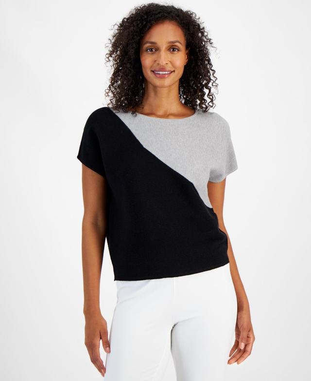 T Tahari Womens Colorblocked Cap-Sleeve Sweater Product Image