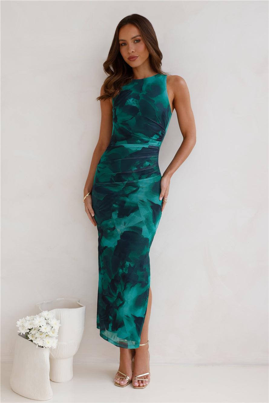 For The Party Mesh Maxi Dress Green Product Image