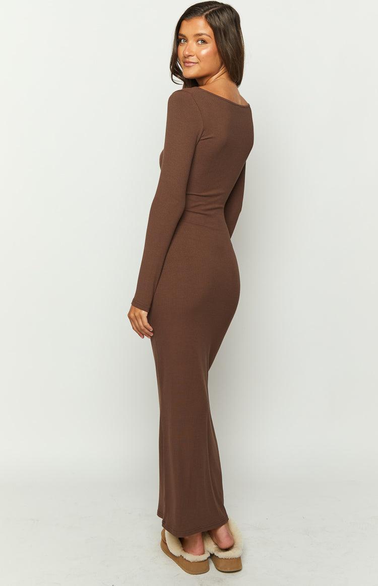 Lily Brown Long Sleeve Maxi Dress Product Image