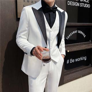 Set: Lapel Collar Two Tone Double Breasted Blazer + Dress Pants + Vest Product Image