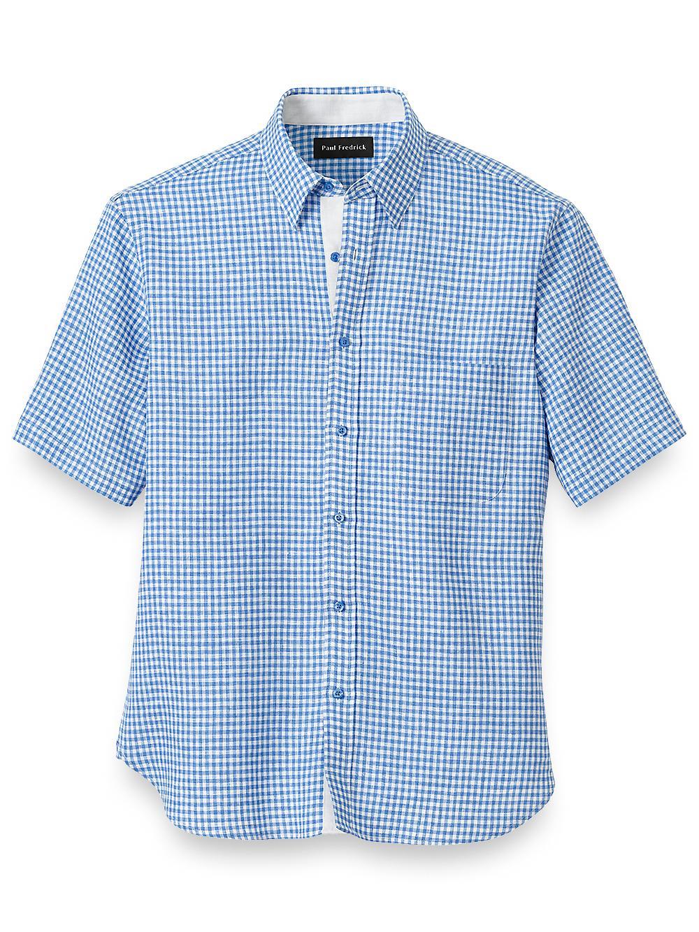 Slim Fit Linen Gingham Check Casual Shirt Product Image