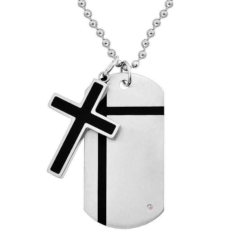 Stainless Steel and Black Immersion-Plated Stainless Steel Diamond Accent Cross Pendant and Dog Tag - Men, Mens Product Image