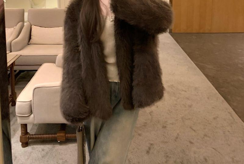 Open-Front Faux-Fur Coat Product Image