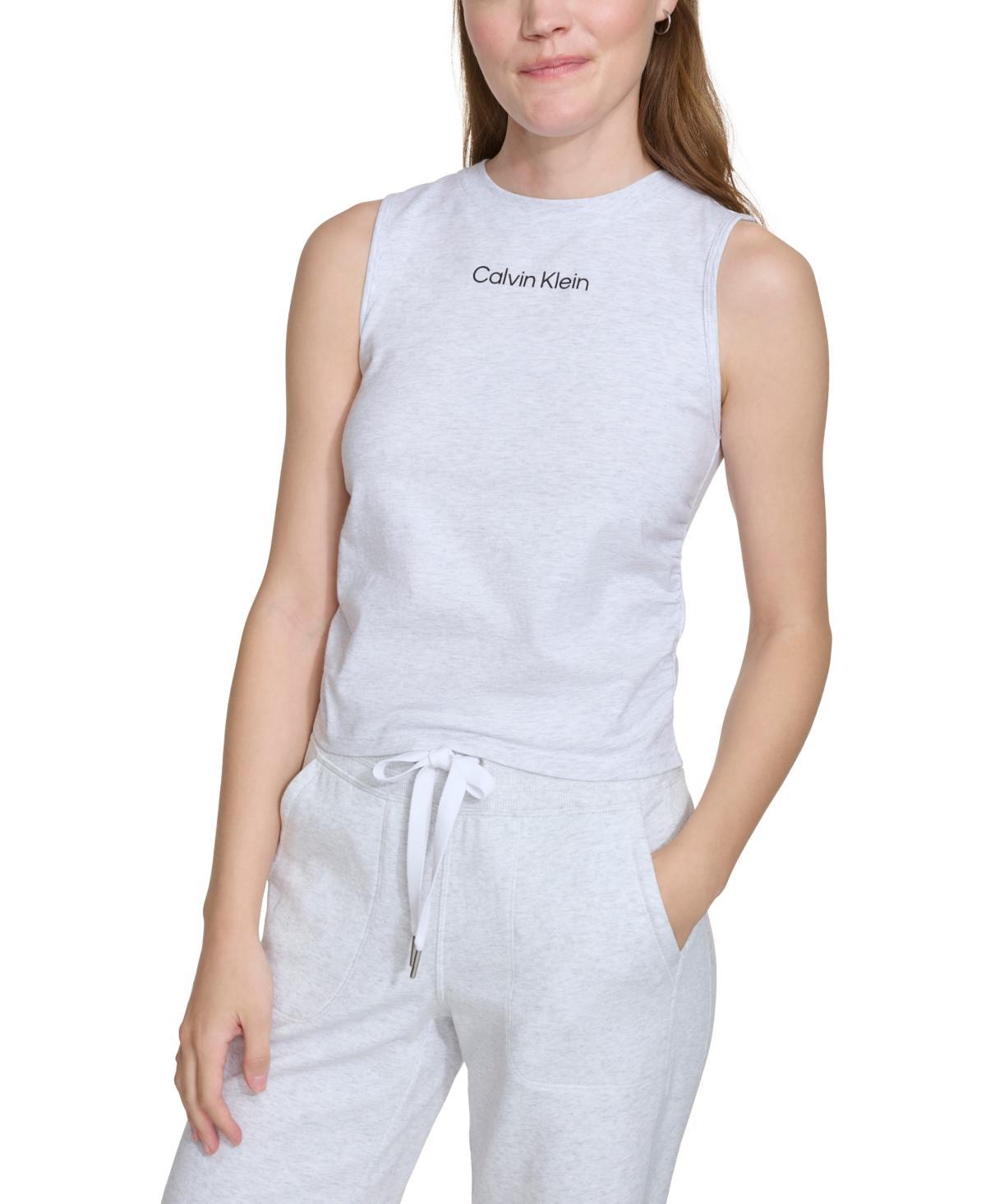 Calvin Klein Womens Ruched Crewneck Logo Tank Top Product Image