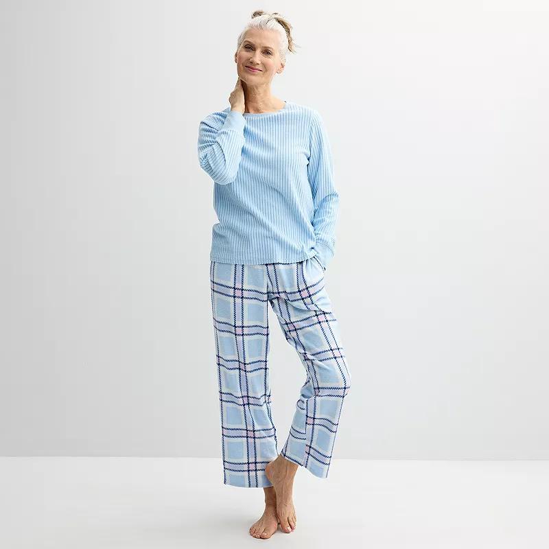 Womens Croft & Barrow 2-pc. Long Sleeve Pajama Top & Pajama Pants Sleep Set Quiet Black Product Image