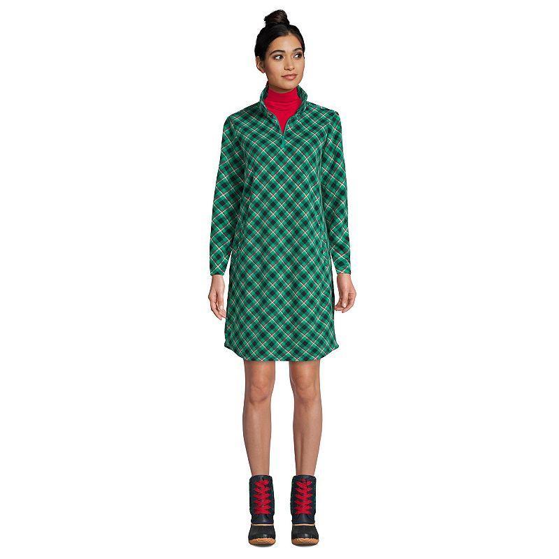 Womens Lands End 1/4-Zip Fleece Shift Dress Green Gulf Check Product Image