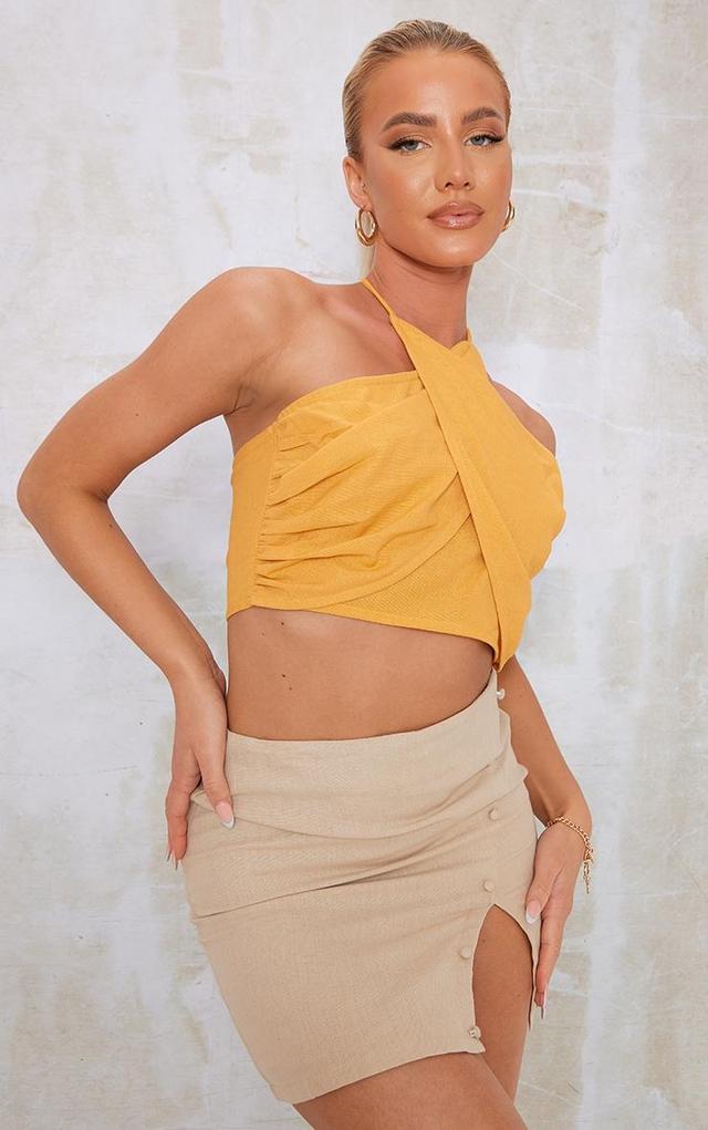 Hot Orange Linen Feel Tie Front Halter Top Product Image