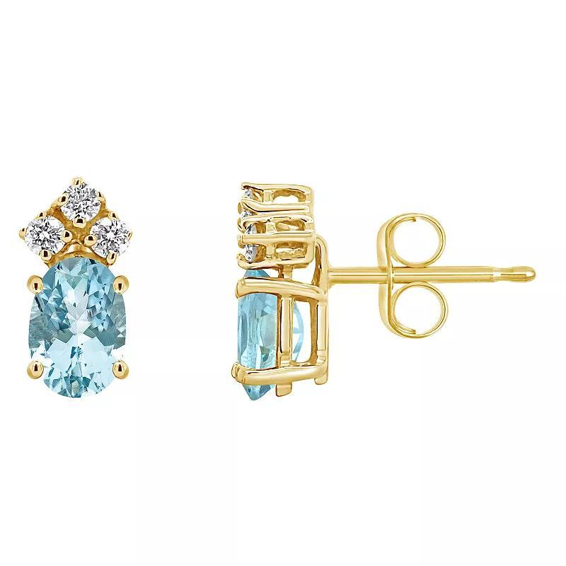 Aquamarine (3/4 ct.t.w) and Diamond (1/8 ct.t.w) Stud Earrings in 14K White Gold Product Image