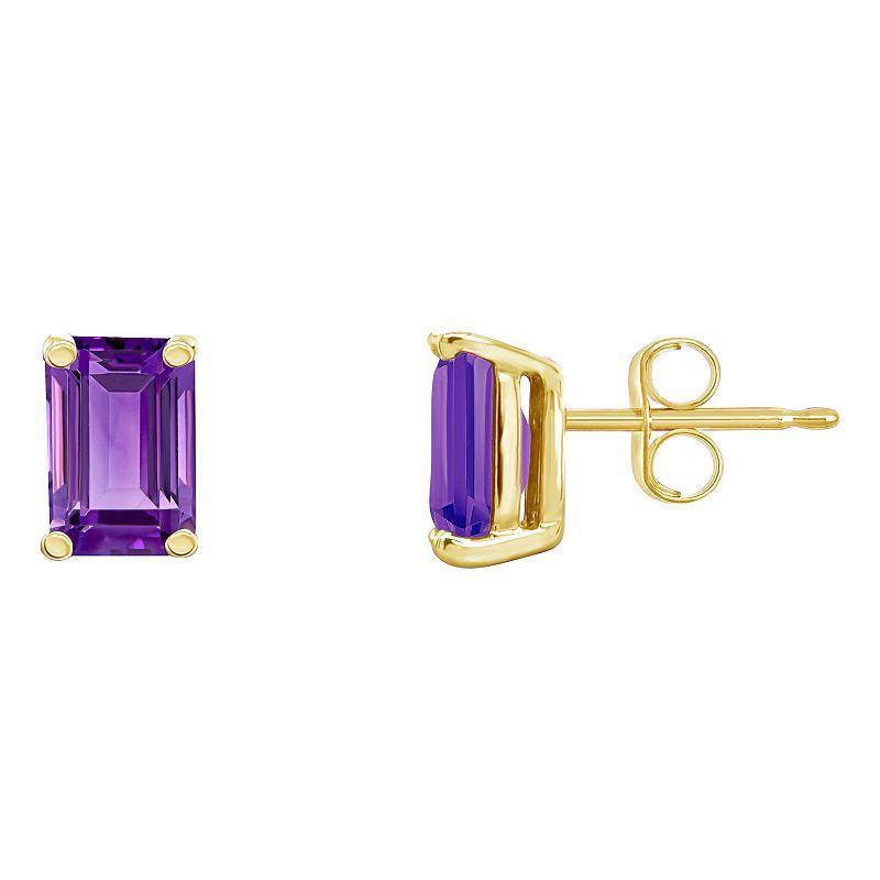 Celebration Gems 14k Gold Emerald Cut Amethyst Stud Earrings, Womens, Purple Product Image