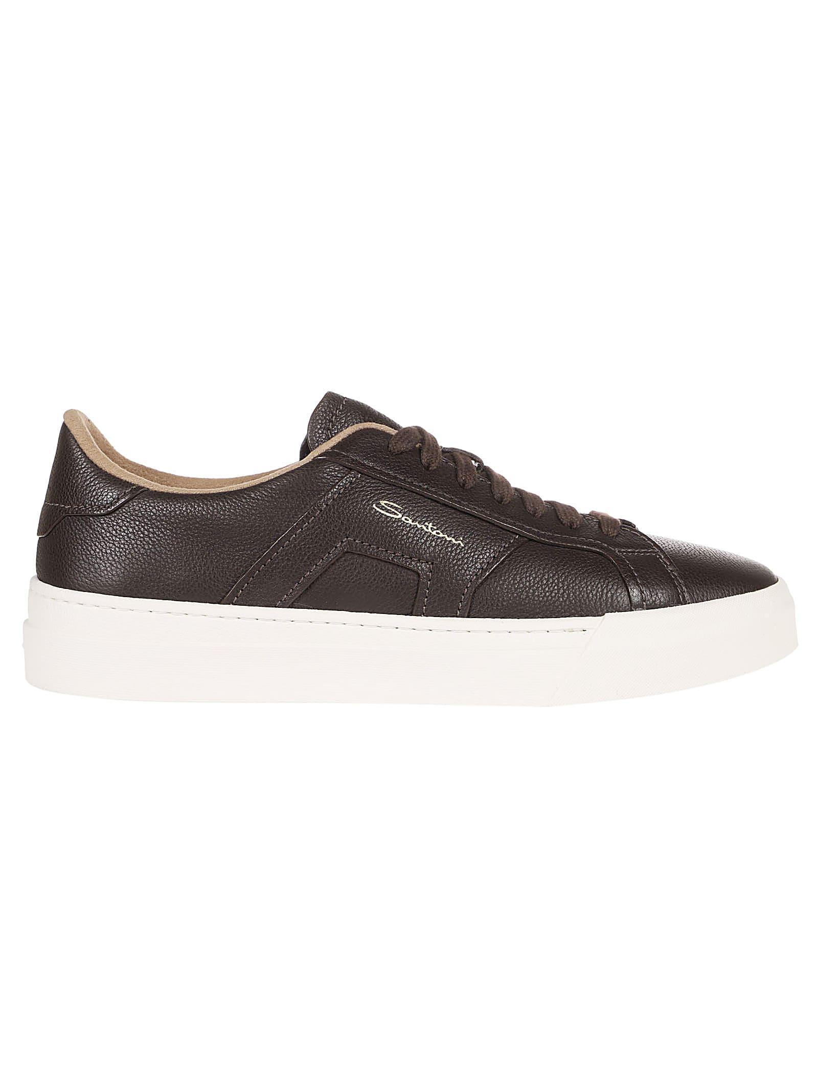 SANTONI Men's Dark Brown Tumbled Leather Double Buckle Sneaker Product Image